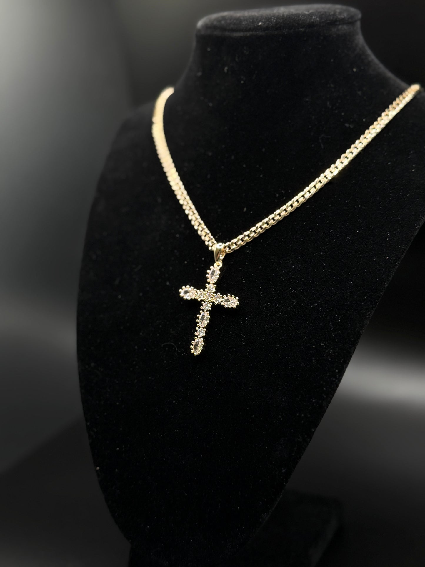 Cuban-style chain with a diamond cross pendant