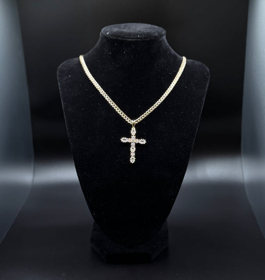 Cuban-style chain with a diamond cross pendant