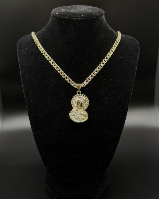 Cuban Chain with Virgin Mary Pendant