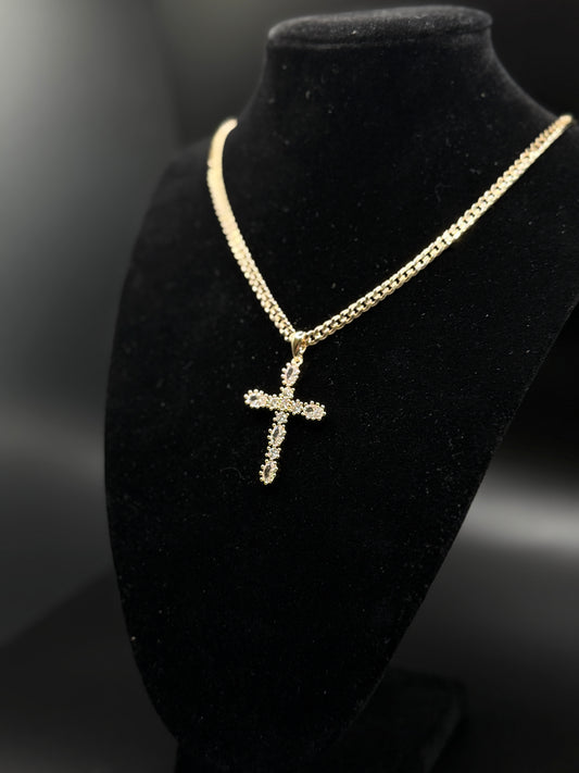 Cuban-style chain with a diamond cross pendant