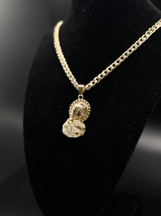 Cuban Chain with Virgin Mary Pendant